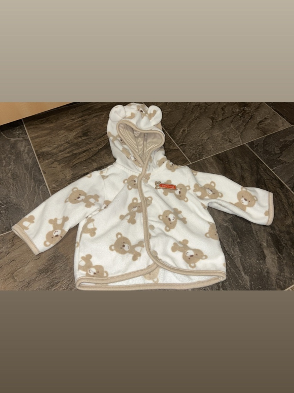 Carter's White & Beige Bear Hooded Fleece Jacket